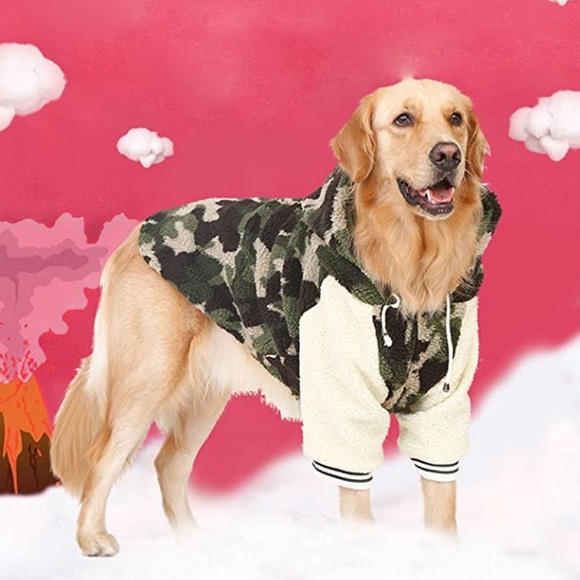 NWT Dog Army Fatigue Letterman Style Fleece Feel Winter Coat Hooded 2nd Matcher - Picture 2 of 11